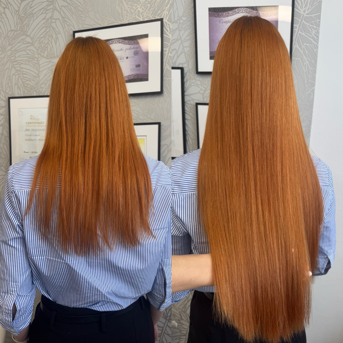 Před a po prodloužení — dlouhé blond vlasy